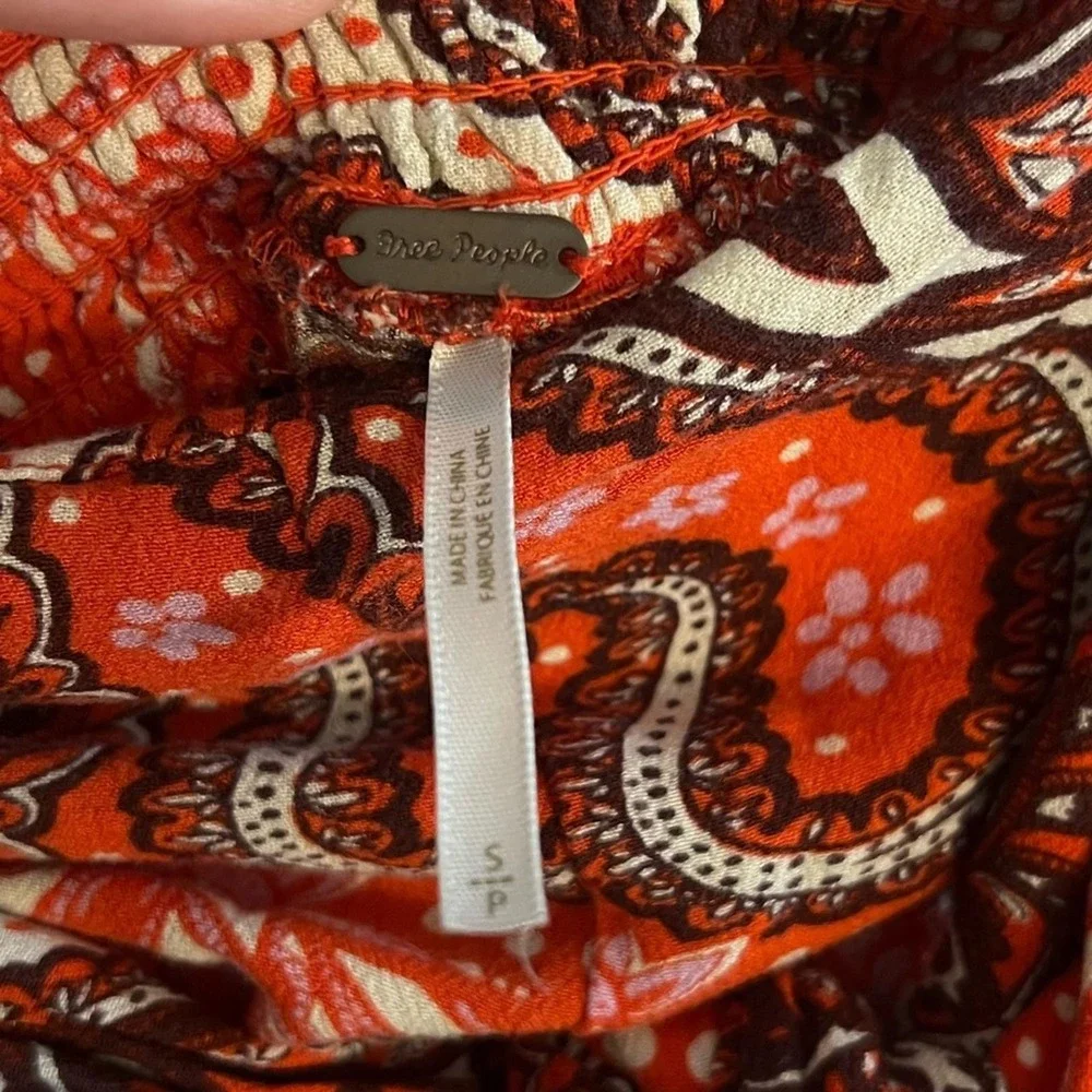 Free People Wide Leg Pants Women's Size Small Red Orange Paisley Print